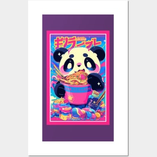 Anime Cute Panda eating Ramen | Cute Anime Panda Kawaii Design Posters and Art